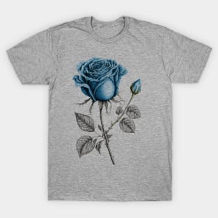 Blue Rose Drawing, Flower Drawing, Gift For Her T-Shirt